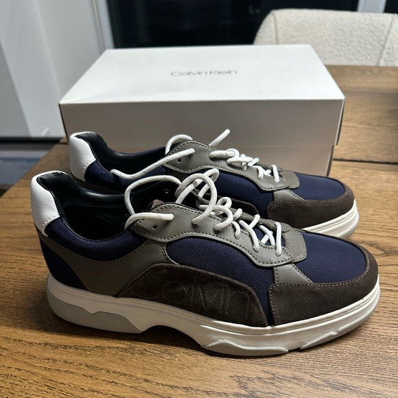 Calvin Klein Penley Smooth Calf Men’s Gray Leather Designer Sneakers Shoes - Picture 6 of 7